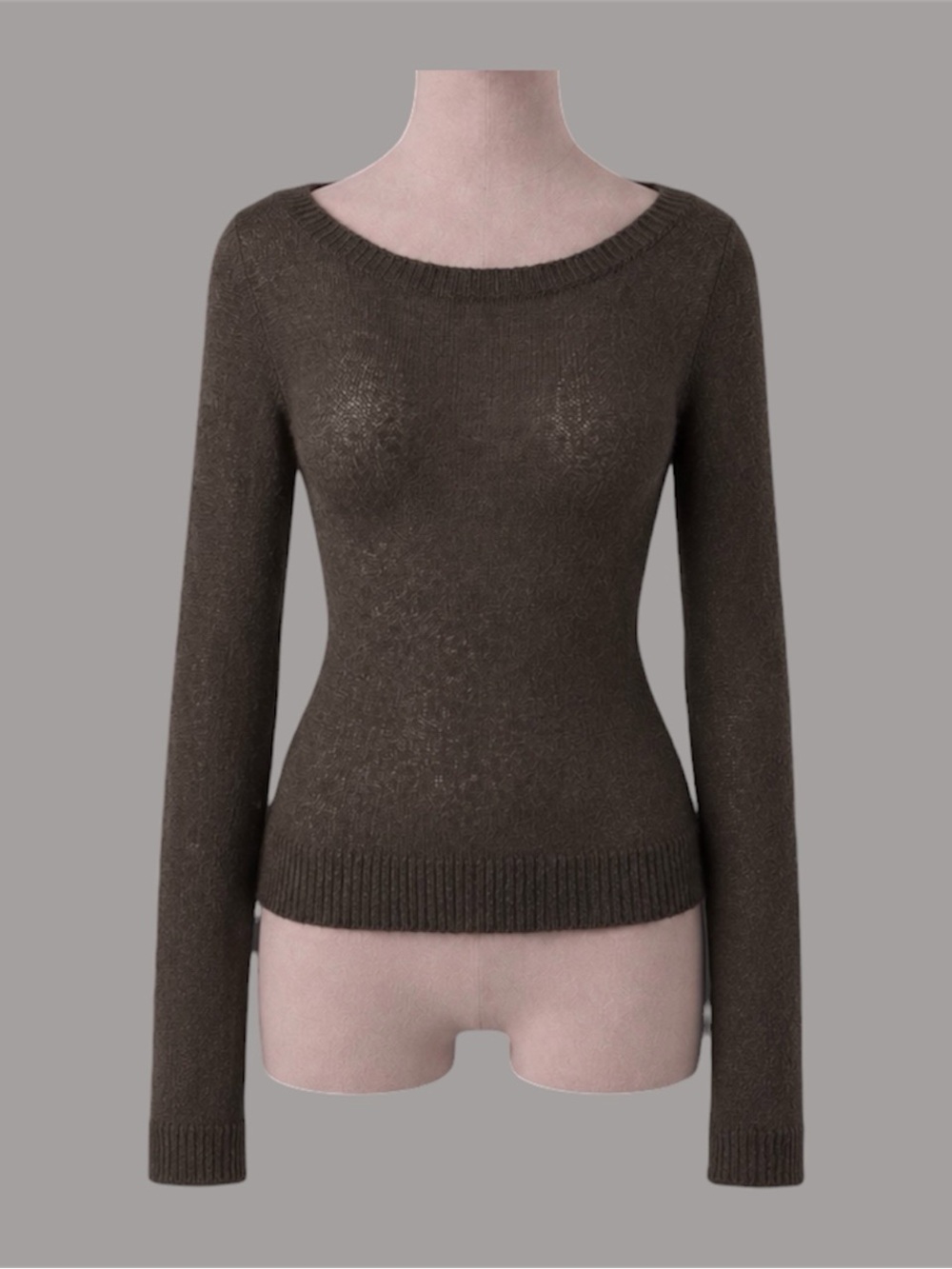 Motel Addison Long Sleeve Sheer Knit Top in Dark Chocolate